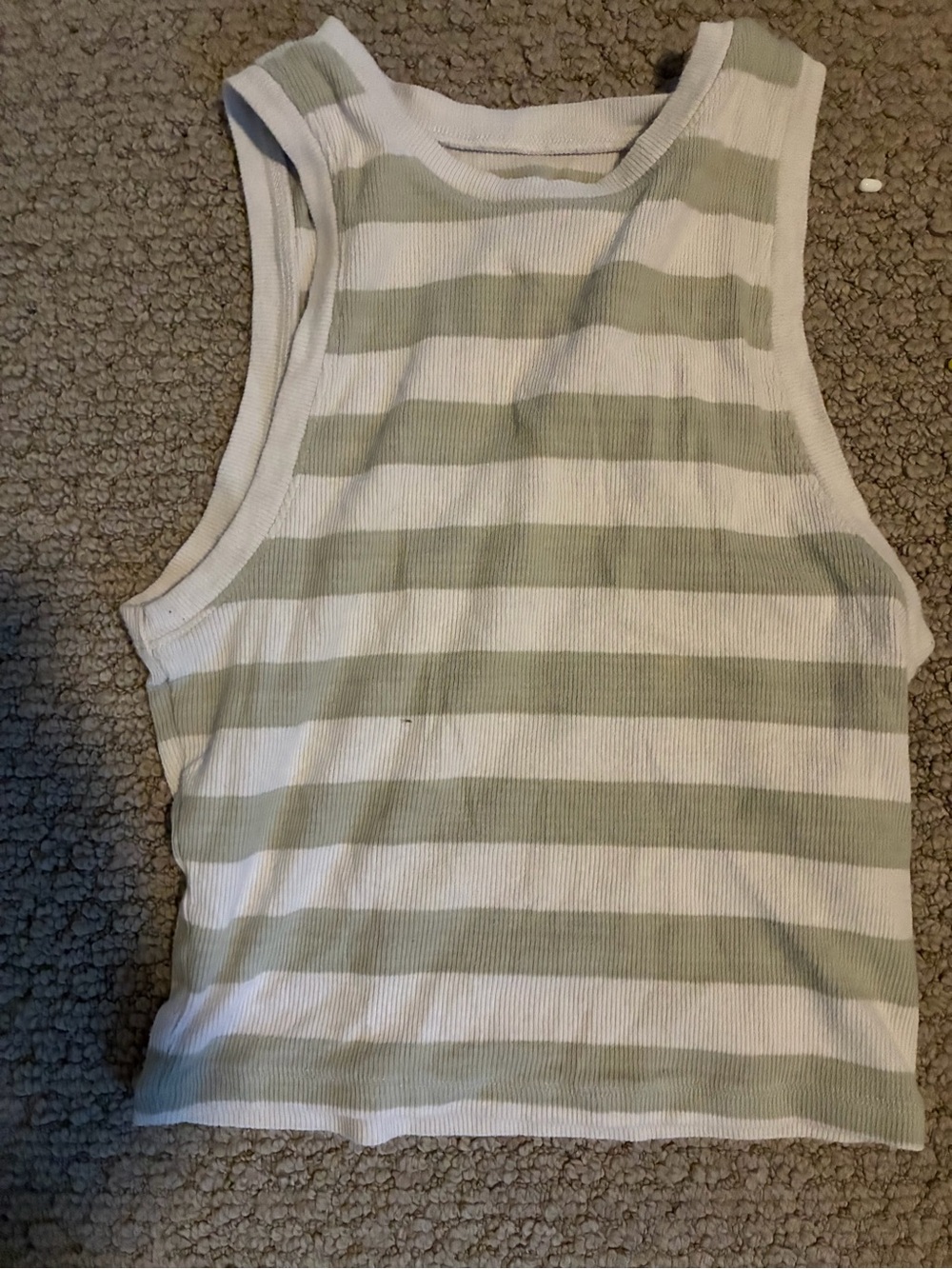 Hollister White and Light Green Striped Ribbed Crop Tank